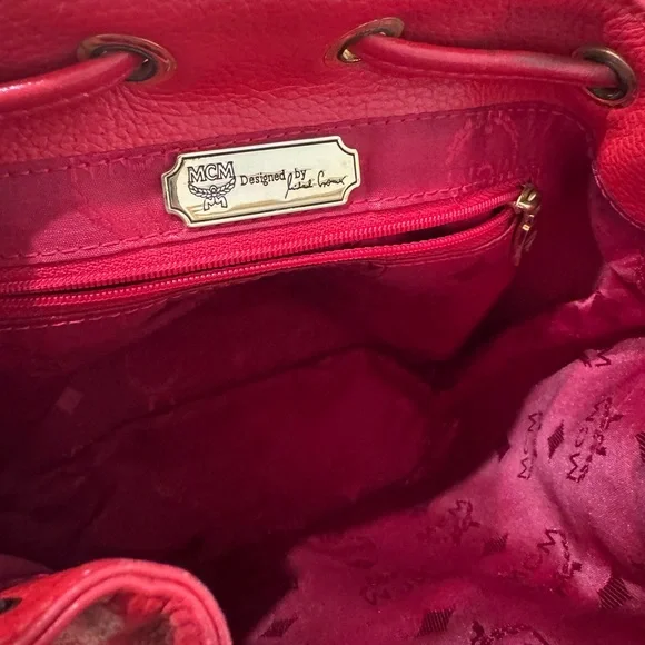MCM Red Pebbled Leather Drawstring Backpack with Front Pocket SALE!!! - Picture 6 of 8